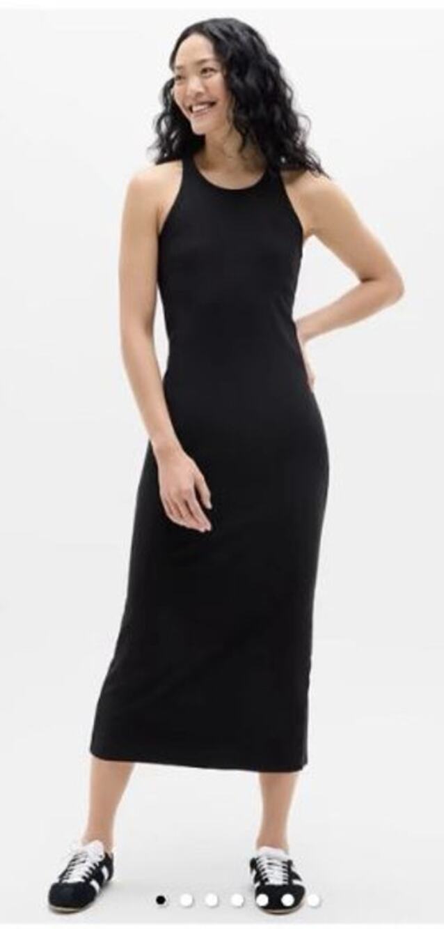 Athleta Size Large Signature Ribbed Maxi Sheath Dress Black Crew Neck Sleeveless